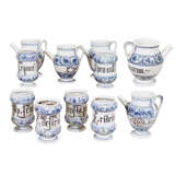 Collection of 12 Glazed Ceramic Apothecary Jars & Jugs, 19th C.